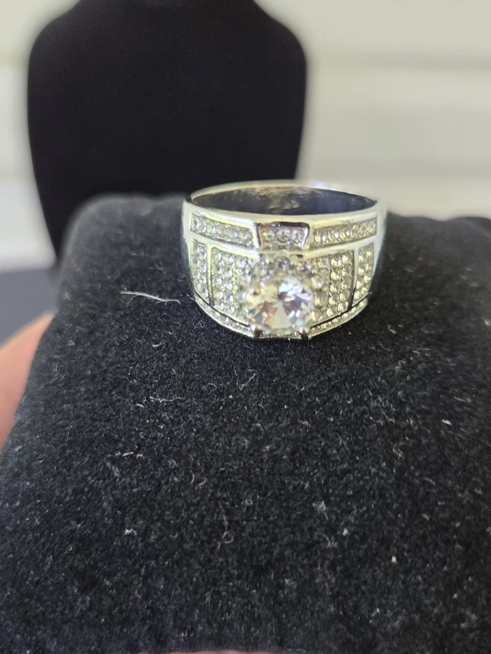 Mens Silver-Tone Pave Cubic Zirconia Statement Ring - Clear